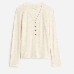 Madewell Brushed Long Sleeve Henley Tee in Antique Cream